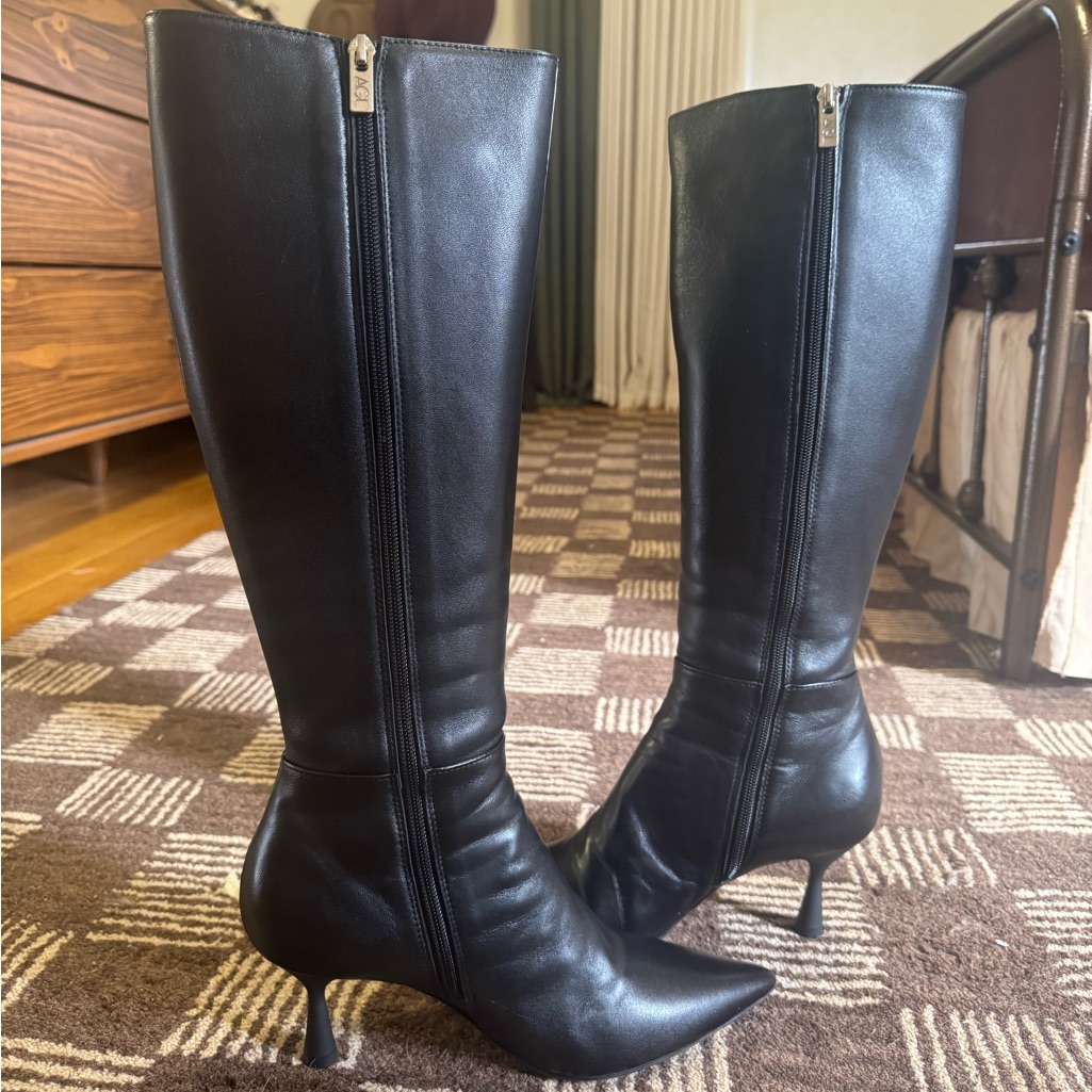 Agl Black Leather Knee-High Stiletto Boots